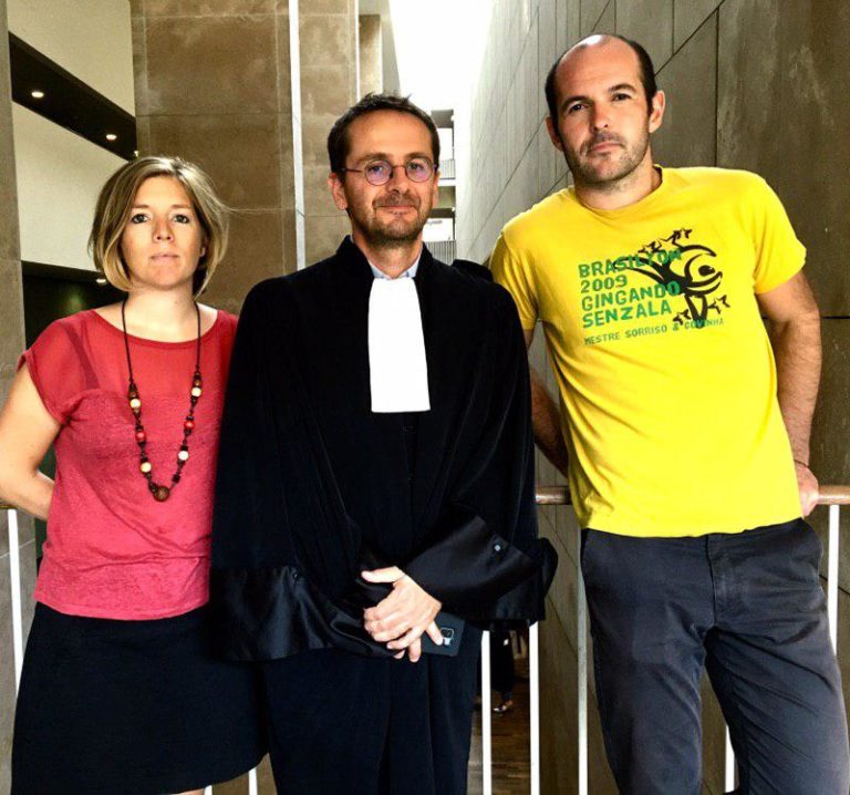 Fanny Delahalle, Me Thomas Fourrey et Pierre Goinvic au tribunal de Lyon le 16 septembre 2019