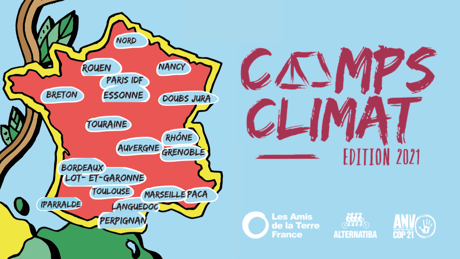 Cartes de France avec les villes des Camps Climat