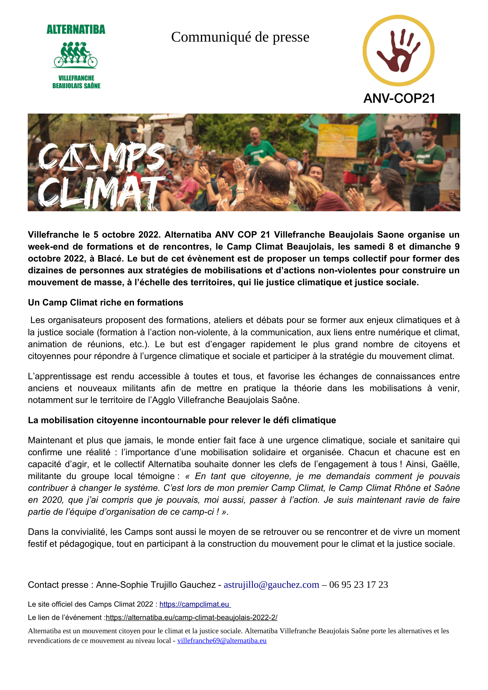 Camp Climat Beaujolais 2022 Communiqué de presse : Image à la une